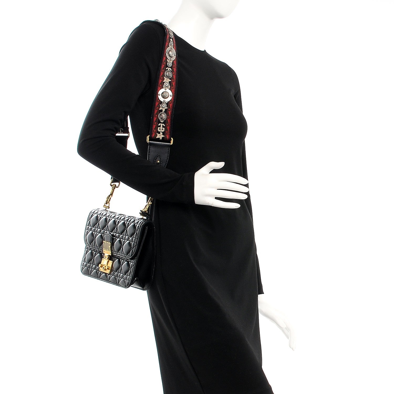 Christian Dior Lambskin Cannage Large Dioraddict Flap Bohemian Strap Black 2 of 23