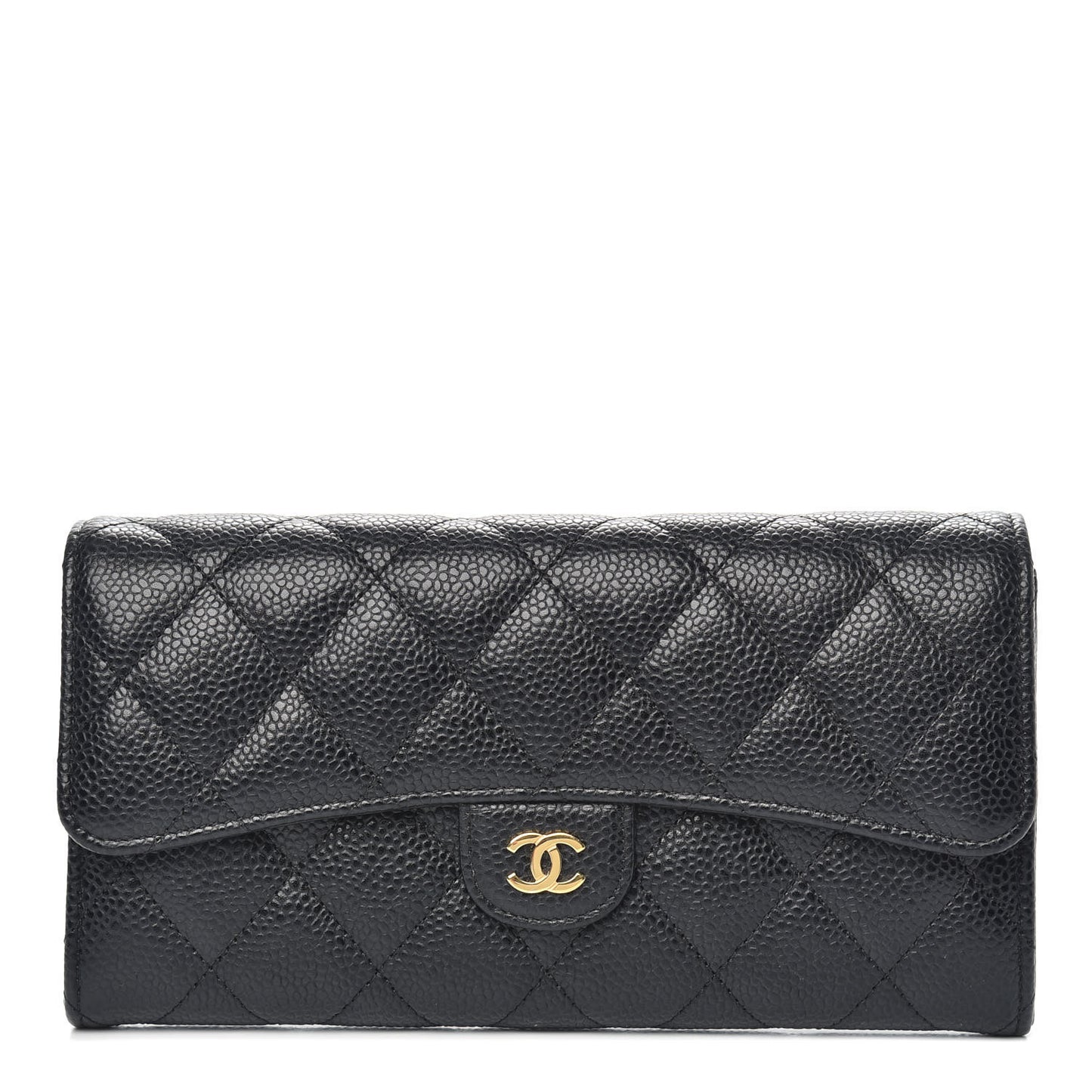Caviar Quilted Large Gusset Flap Wallet Black