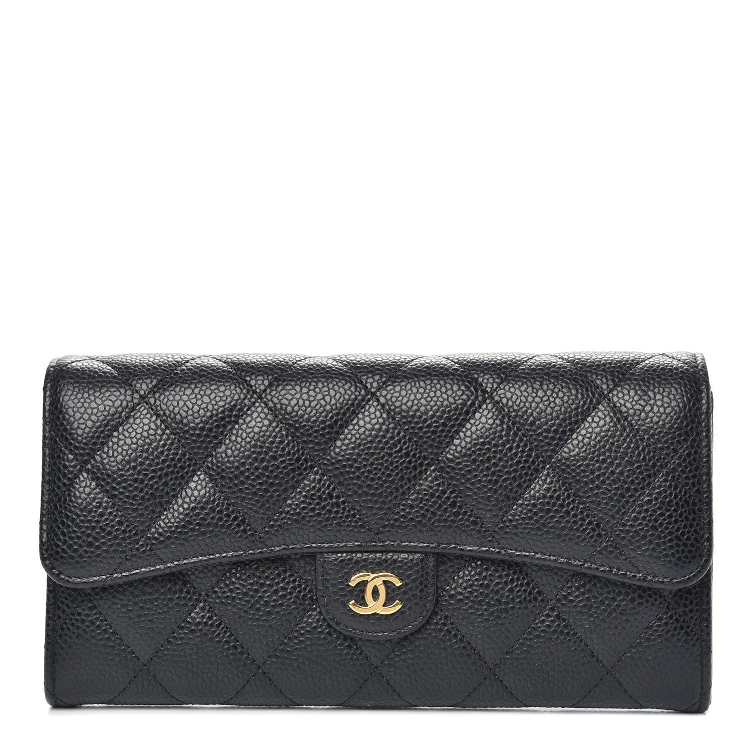 Chanel Caviar Quilted Large Gusset Flap Wallet Black 1 of 9