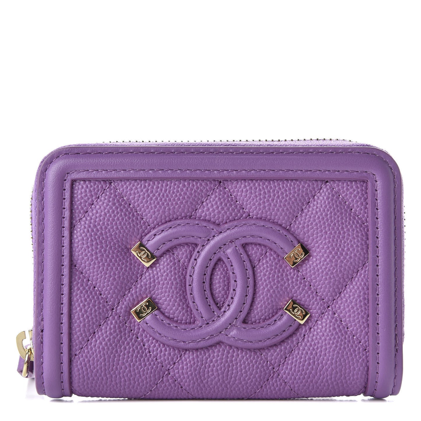 Caviar Quilted Filigree Coin Purse Purple