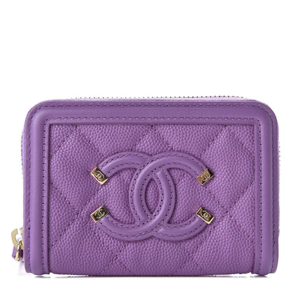 Chanel Caviar Quilted Filigree Coin Purse Purple 1 of 8