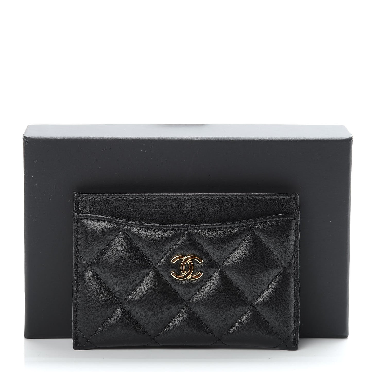Lambskin Quilted Card Holder Black