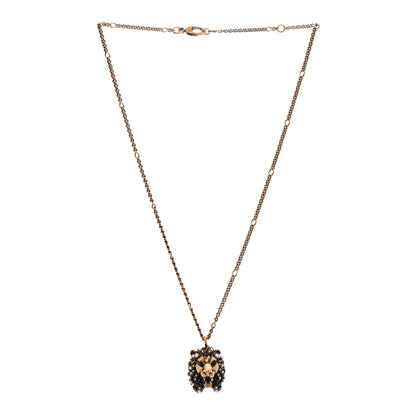 Gucci Metal Pearl Crystal Lion Head Necklace Aged Gold Multicolor 3 of 7