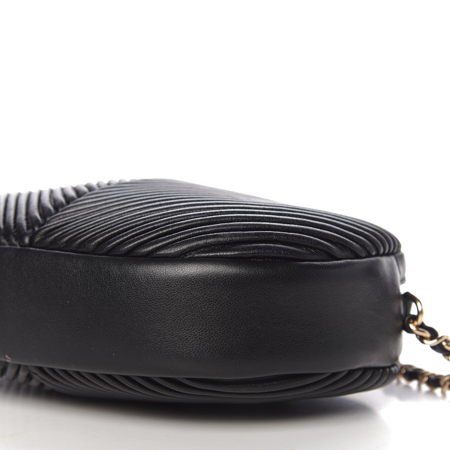 Lambskin Chevron Quilted Small Pleated Crush Camera Case Black