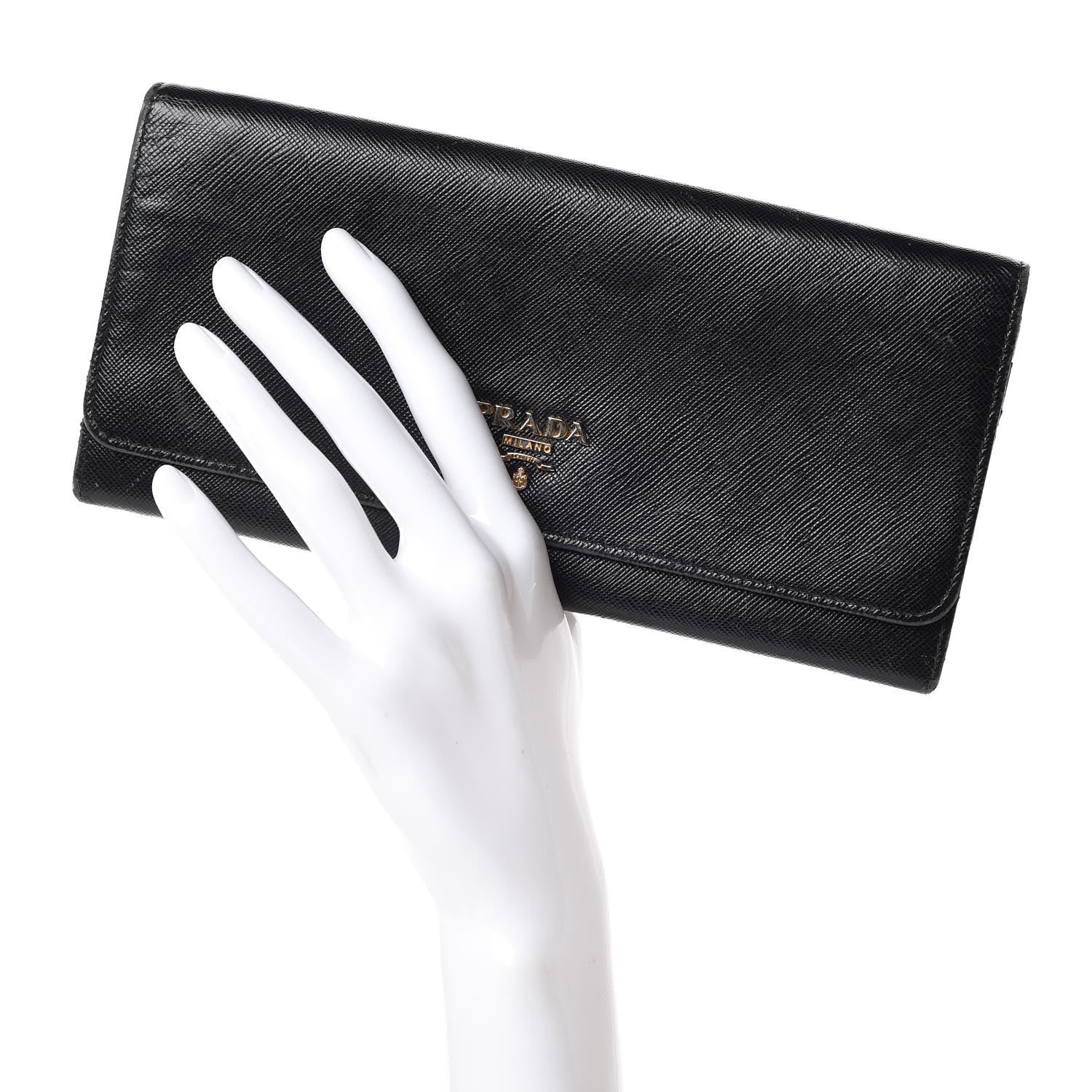 Prada Saffiano Metal Oro Chain Wallet Black 2 of 17