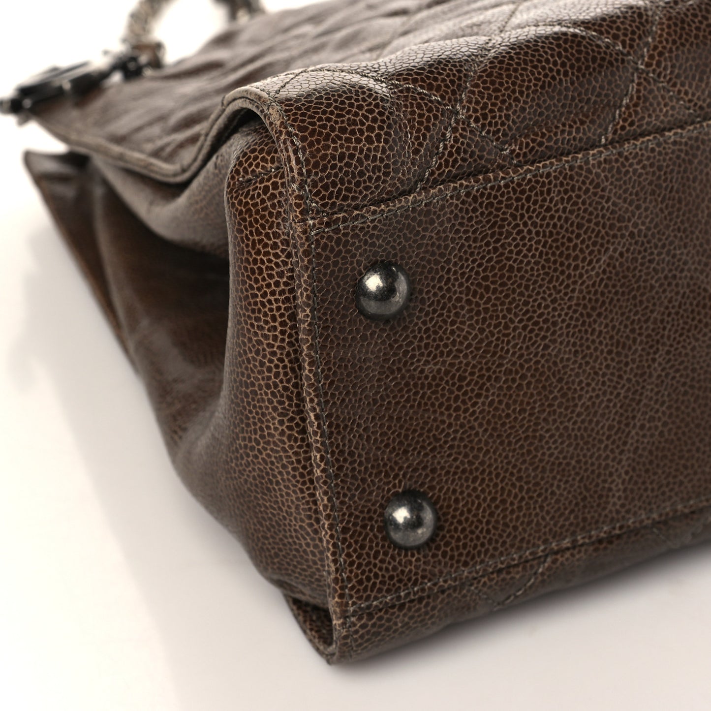 Glazed Caviar Quilted Tote Brown