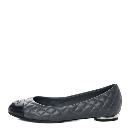 Chanel Lambskin Quilted Cap Toe Ballerina Flats 36.5 Charcoal Black 1 of 10