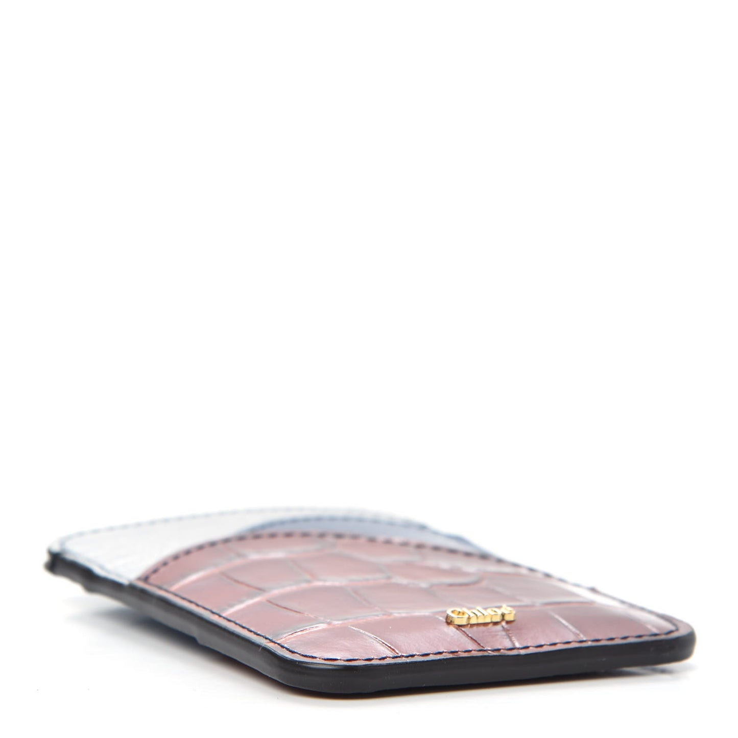 Calfskin Lizard Crocodile Embossed Walden Card Holder Chestnut Brown