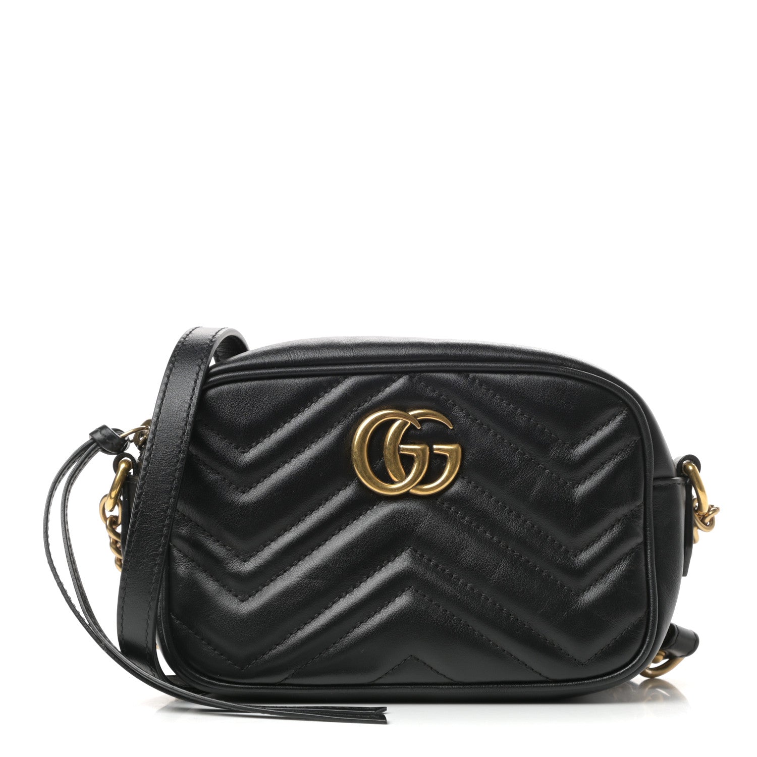 Gucci Calfskin Matelasse Mini GG Marmont Chain Shoulder Bag Black 1 of 11
