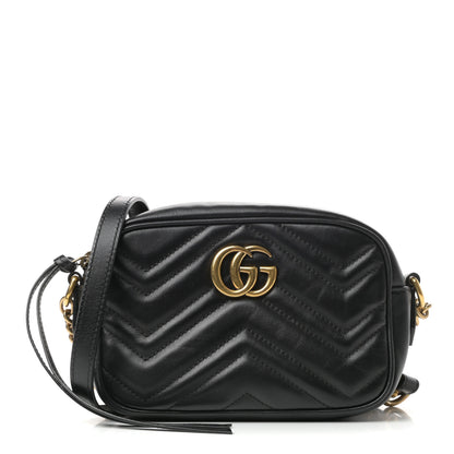 Gucci Calfskin Matelasse Mini GG Marmont Chain Shoulder Bag Black 1 of 11