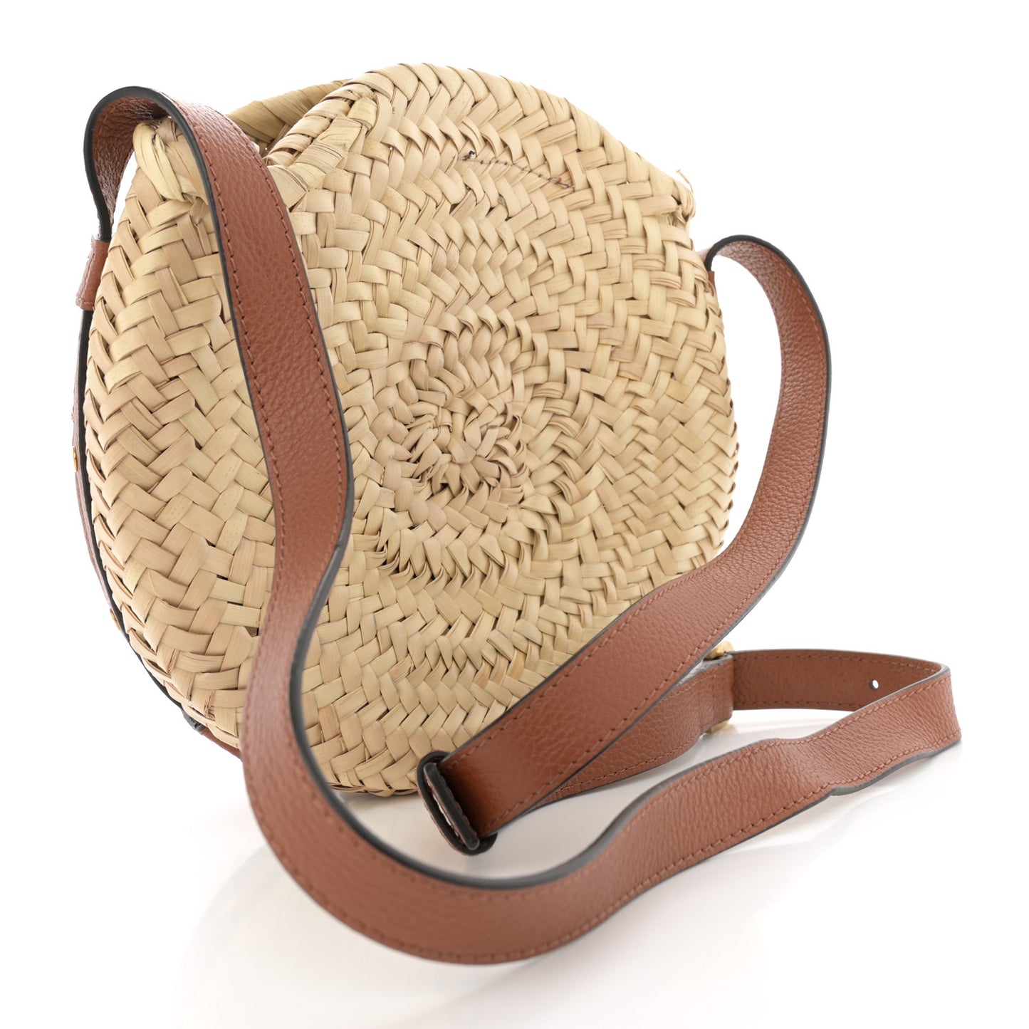 Raffia Small Grain Calfskin Small Marcie Basket Crossbody Tan