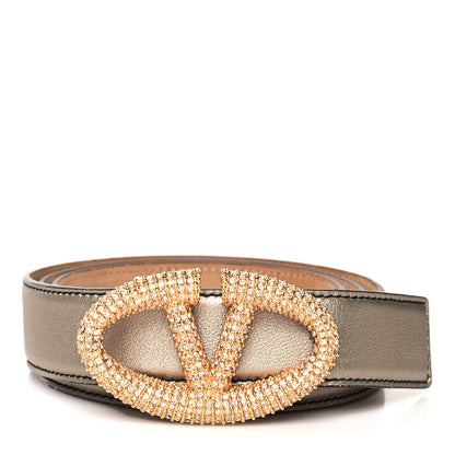 Valentino Garavani Metallic Calfskin Crystal Logo Belt 90 36 Gold 1 of 7
