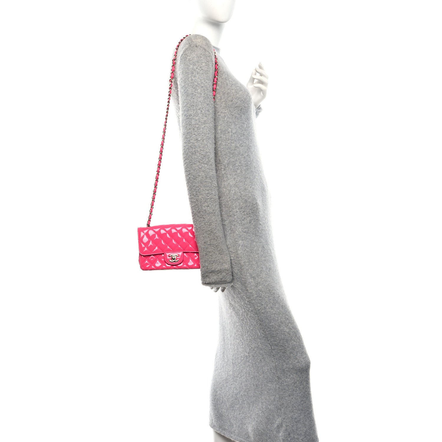 Chanel Patent Calfskin Quilted Mini Rectangular Flap Pink 2 of 10