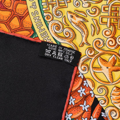 Hermes Silk Chemins De Corail Scarf 90 Black Vert Jaune Vif 3 of 5