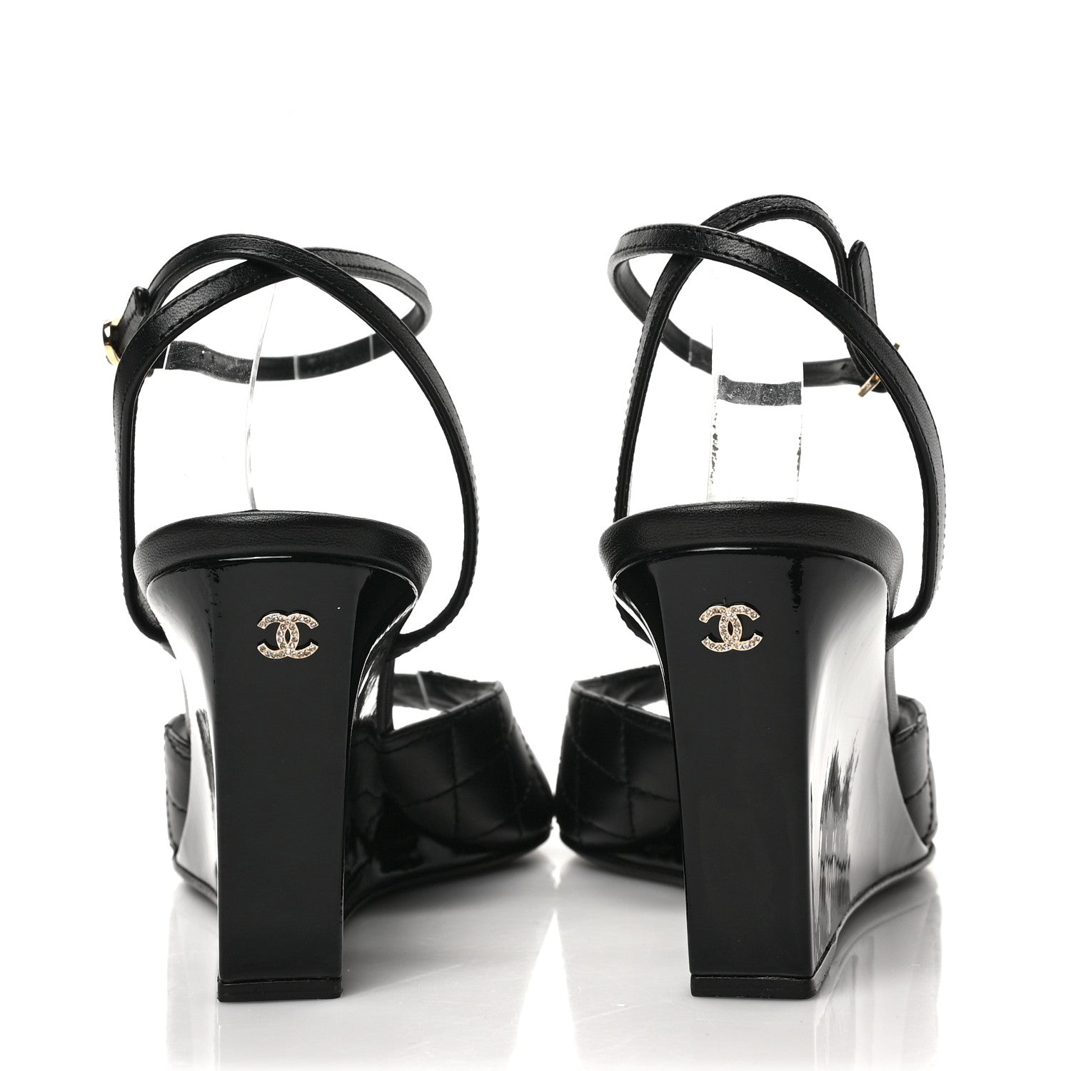 Chanel Lambskin Patent Quilted Wedge Sandals 39 Black 5 of 9