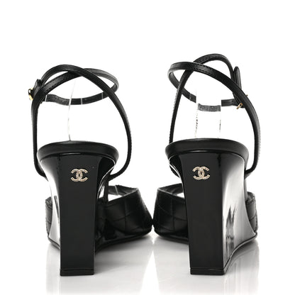 Chanel Lambskin Patent Quilted Wedge Sandals 39 Black 5 of 9