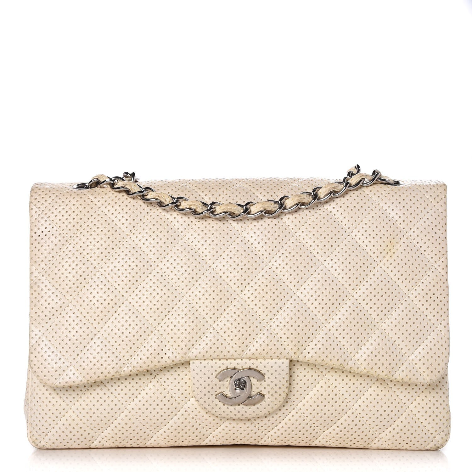 Chanel Lambskin Perforated Jumbo Single Flap White 1 of 15