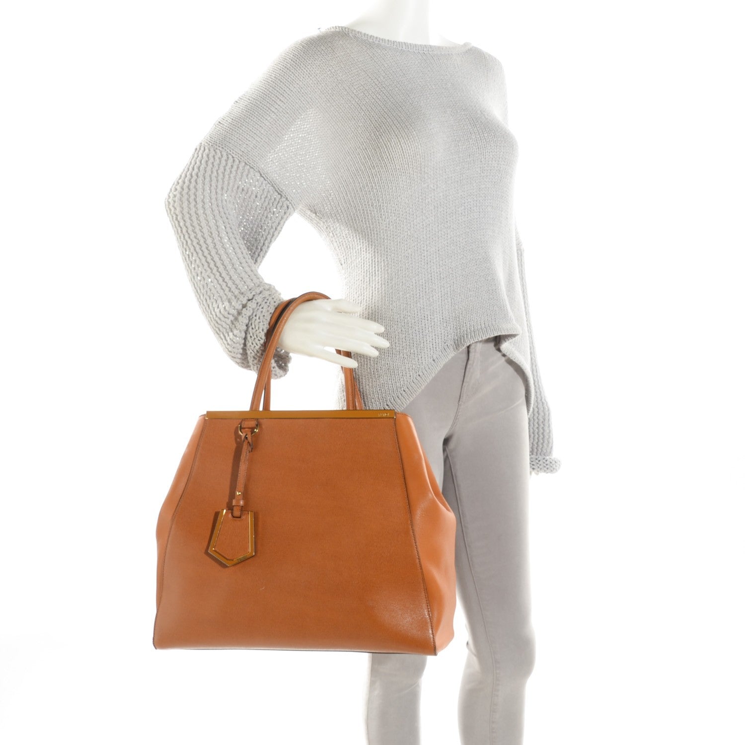 Fendi Vitello Elite Flamingo Large 2Jours Tote Curry 2 of 9