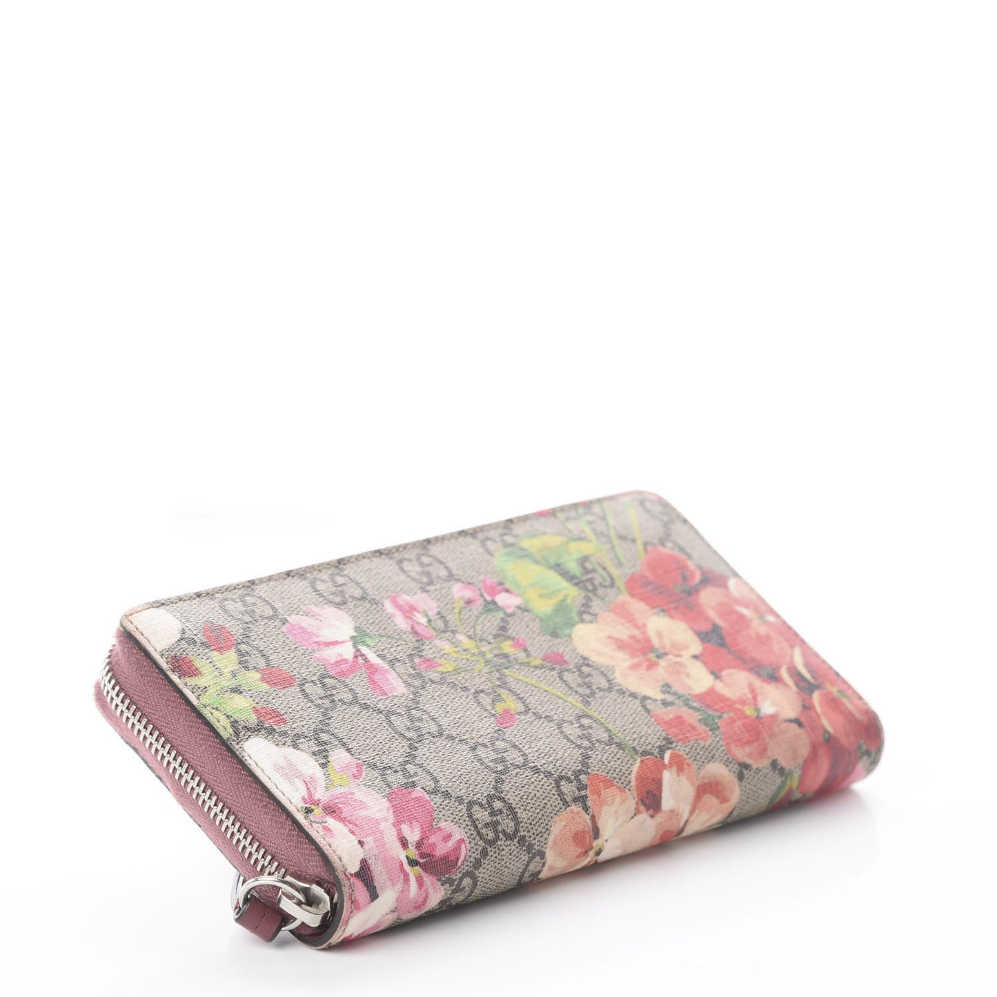 GG Supreme Monogram Blooms Zip Around Wallet Beige Multicolor Dry Rose