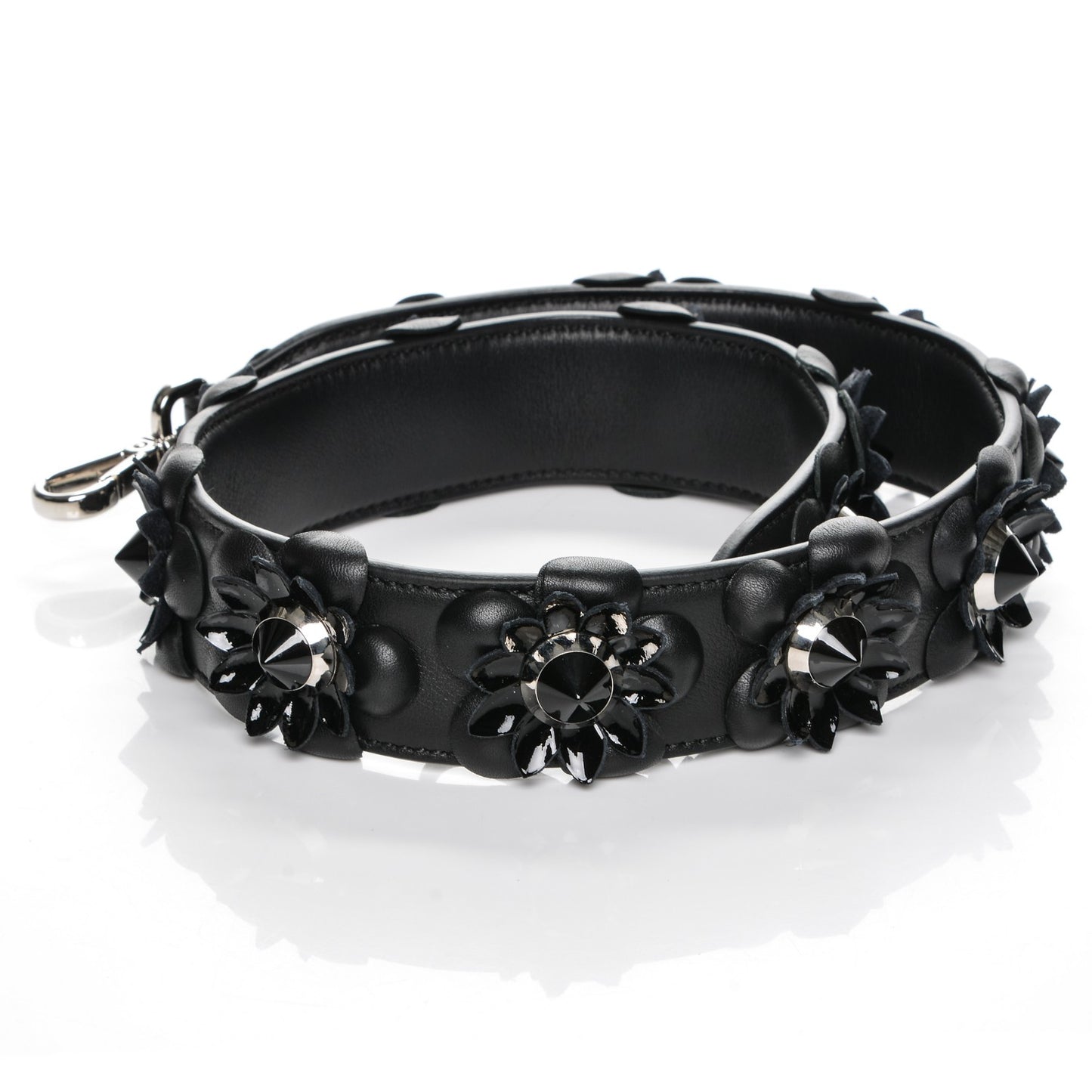 Vitello Dolce Nappa Patent Flowerland Studded Strap You Black
