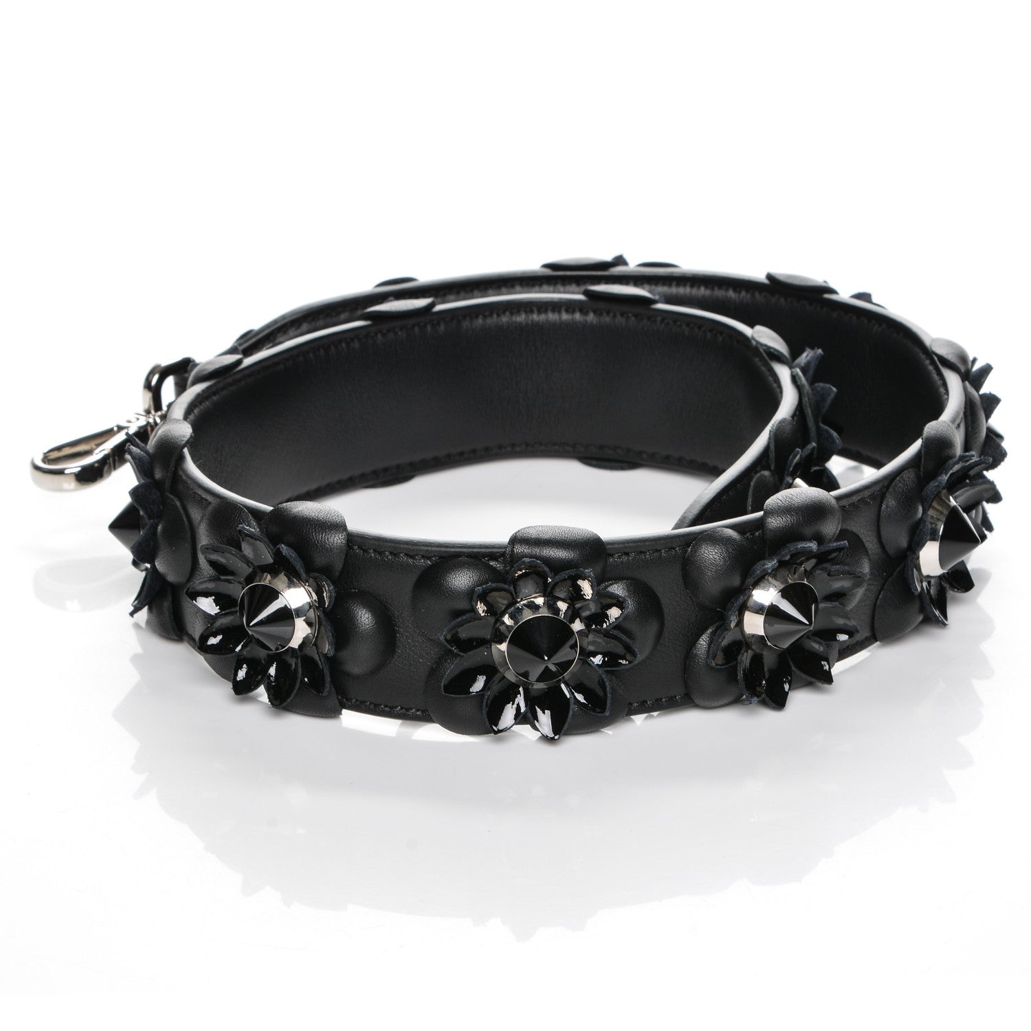 Fendi Vitello Dolce Nappa Patent Flowerland Studded Strap You Black 3 of 5