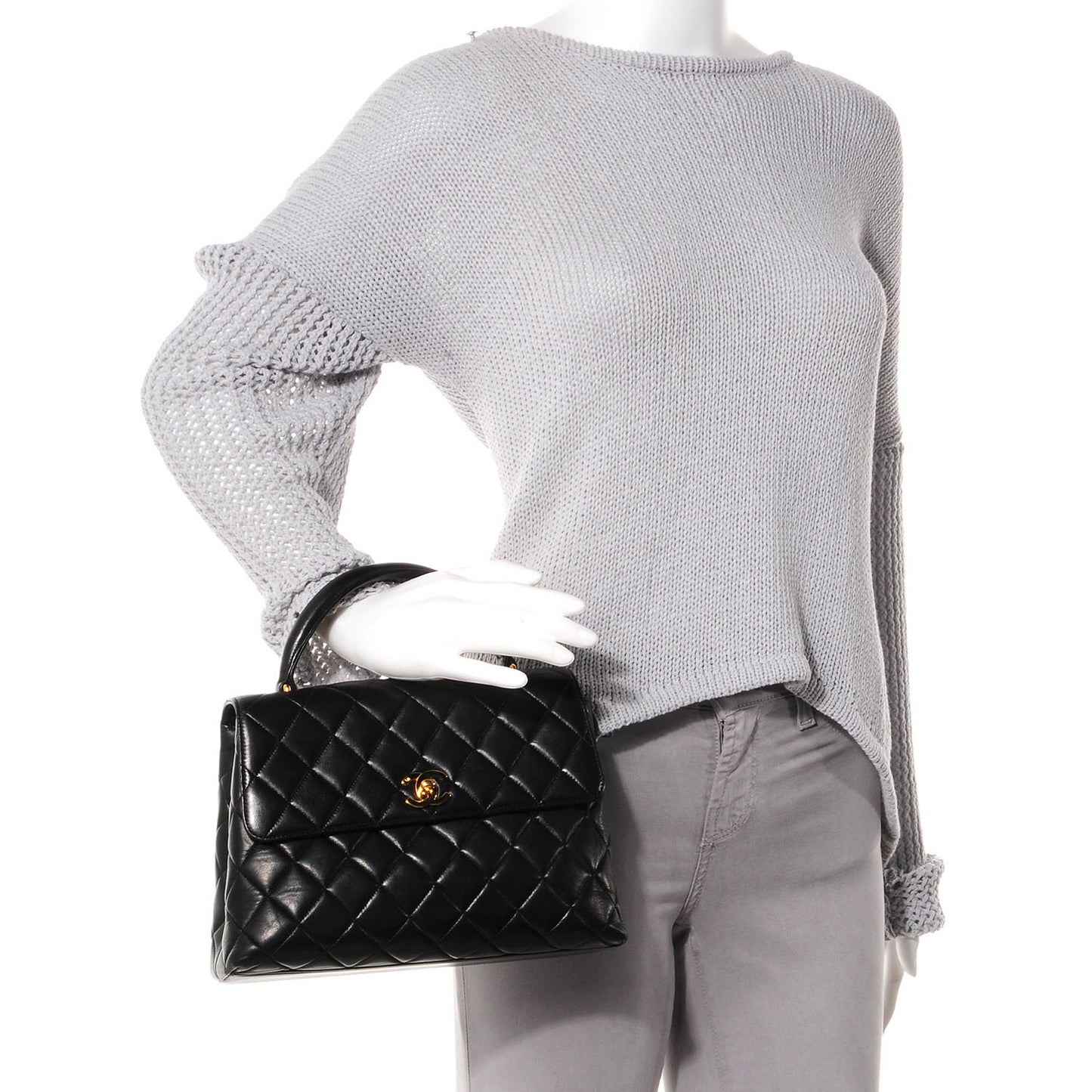 Lambskin Quilted Medium Kelly Flap Bag Black