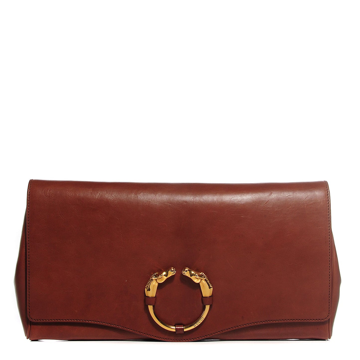 Washed Calfskin Ribot Horse-Heads Clutch Brown
