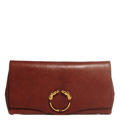 Gucci Washed Calfskin Ribot Horse-Heads Clutch Brown 1 of 9
