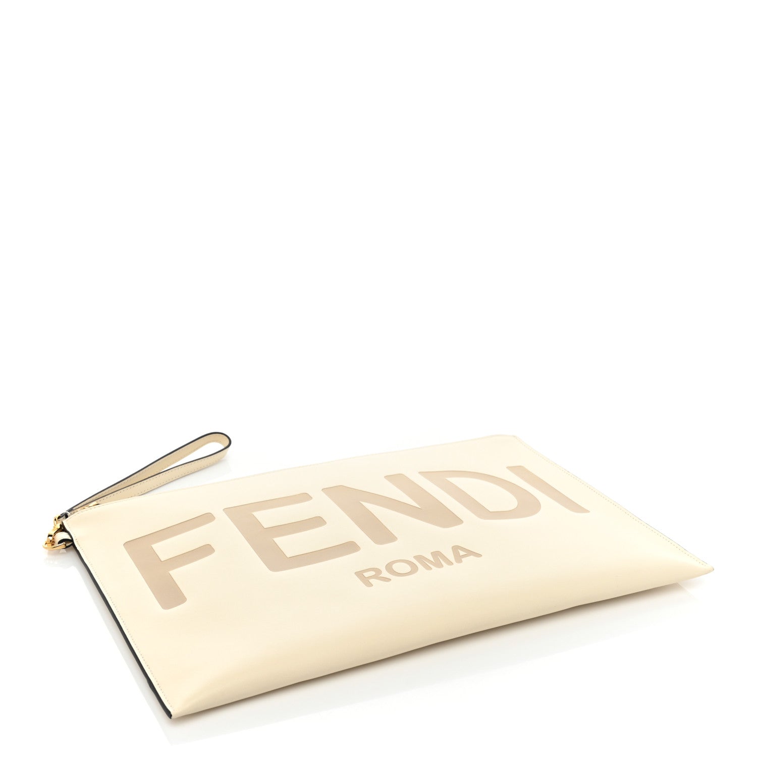 Fendi Vitello King Logo Embossed Large Flat Pouch White Ice 4 of 8