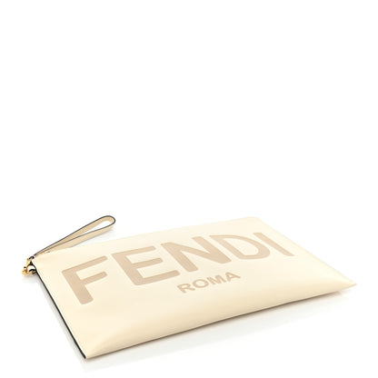 Fendi Vitello King Logo Embossed Large Flat Pouch White Ice 4 of 8