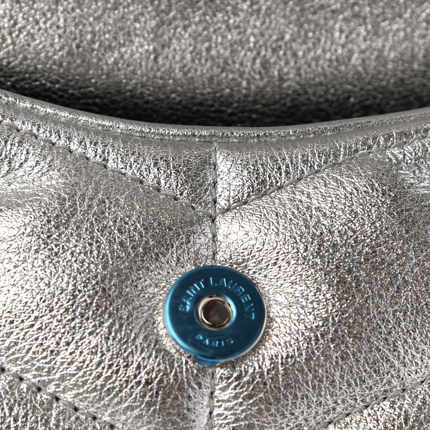 Saint Laurent Metallic Lambskin Monogram Loulou Puffer Pouch Clutch Silver 8 of 8
