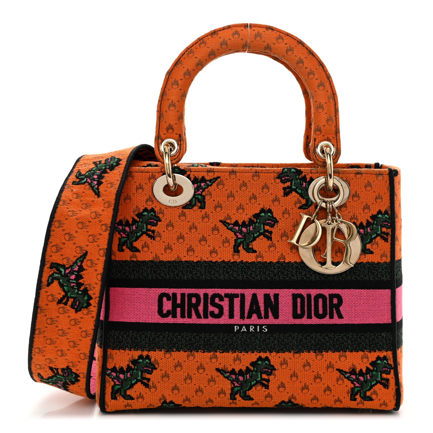 Christian Dior Canvas Embroidered Dino Medium Lady D-Lite Orange Multicolor 1 of 9