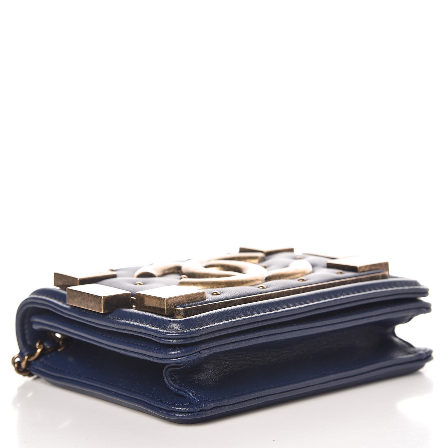 Lambskin Quilted Studded Boy Brick Flap Blue