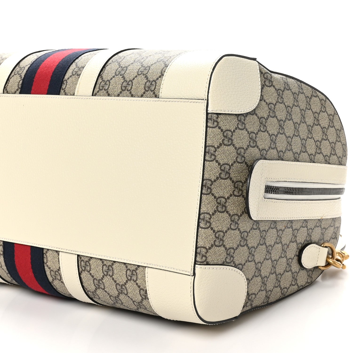 Gucci GG Supreme Monogram Textured Dollar Calfskin Web Medium Ophidia Duffle Bag Beige Ebony Mystic White 9 of 11