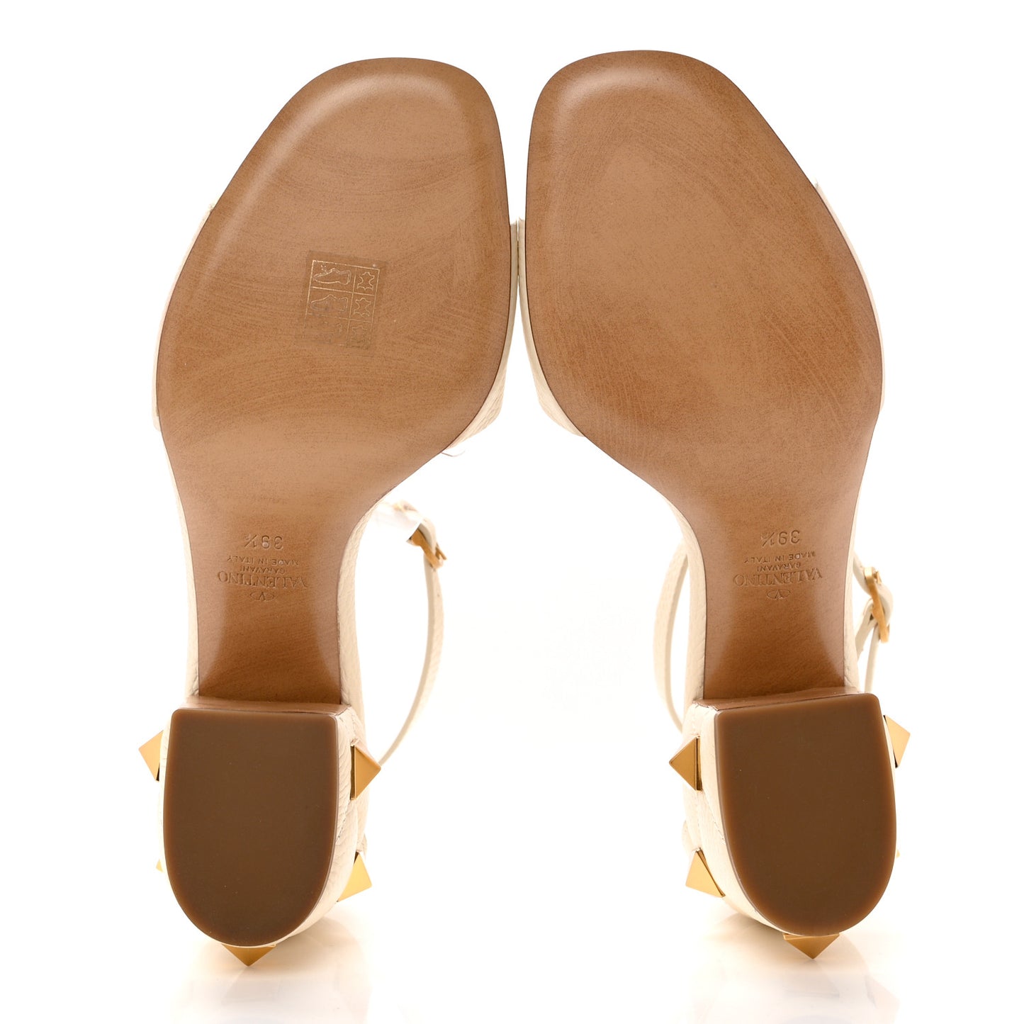 Grained Calfskin Roman Stud Ankle Strap 75mm Sandals 39.5 Light Ivory