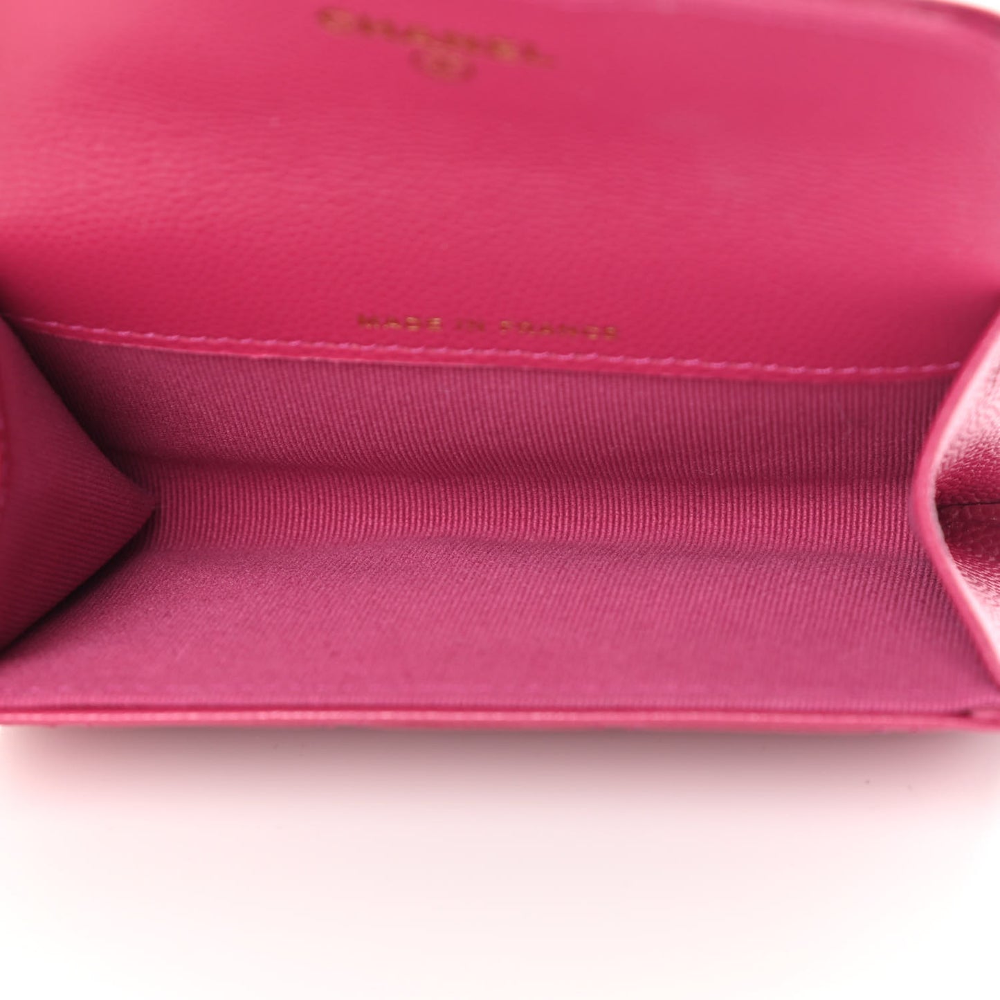 Caviar Quilted Flap Card Holder Wallet Dark Pink