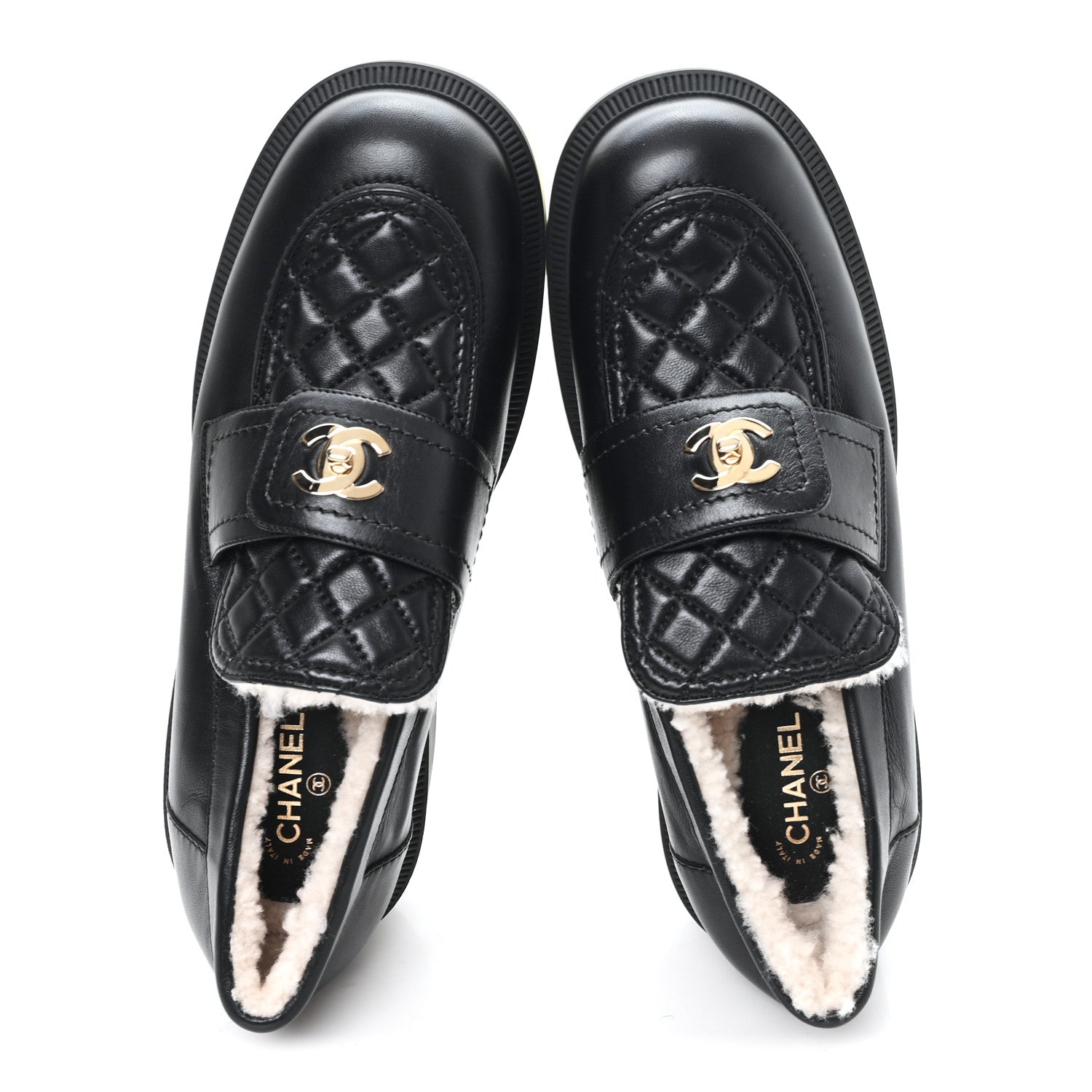 Chanel Lambskin Shearling Quilted CC Turnlock Loafers 39 Black 2 of 8