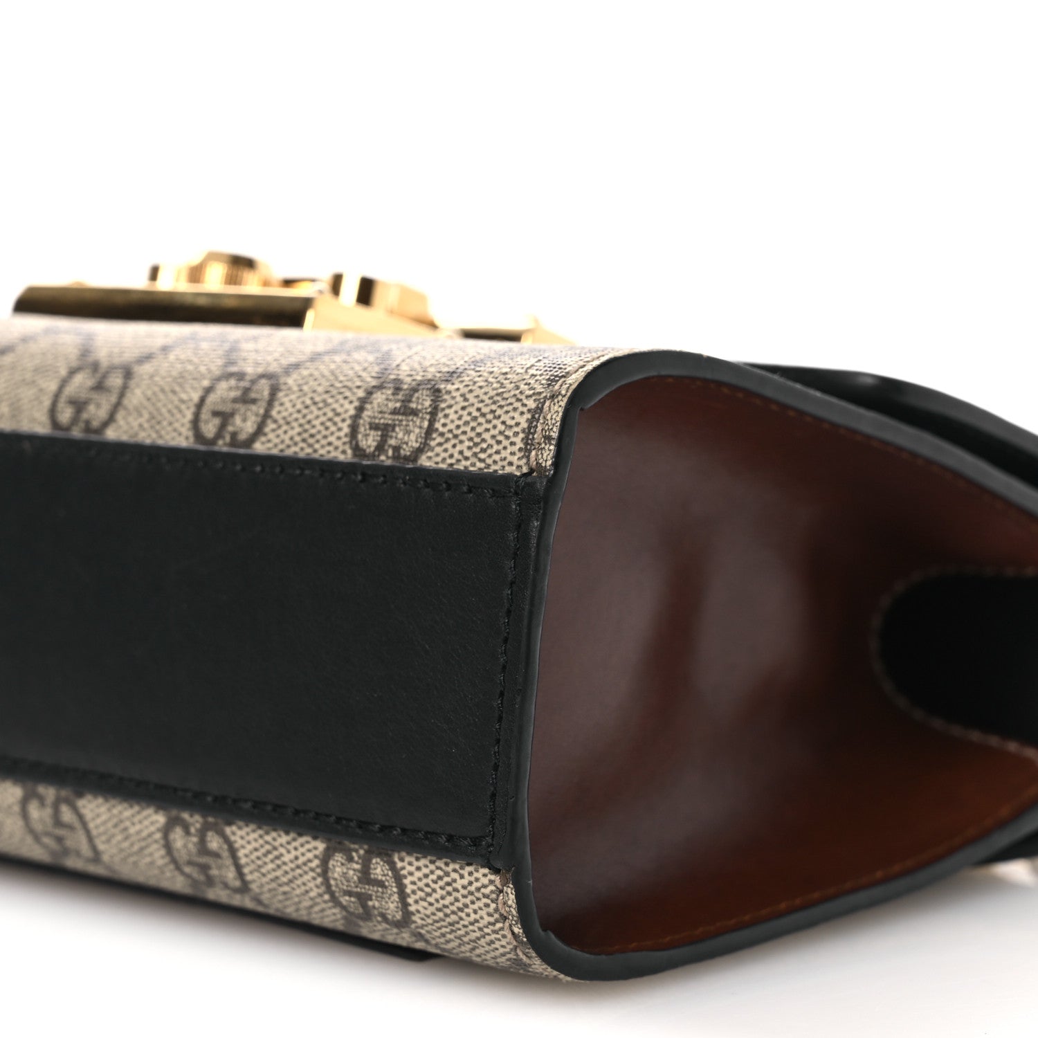Gucci GG Supreme Monogram Calfskin Small Padlock Shoulder Bag Beige Black Cuir 10 of 16
