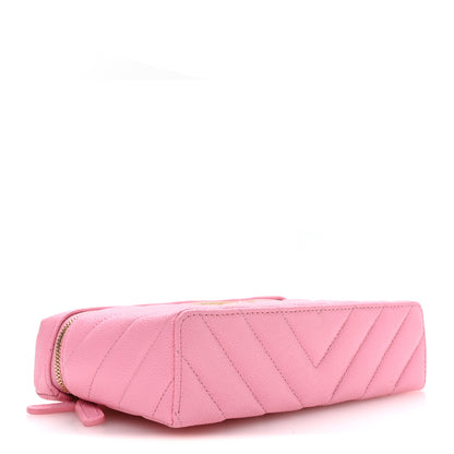 Chanel Shiny Caviar Chevron Quilted Top Handle Vanity With Chain Rose 7 of 21