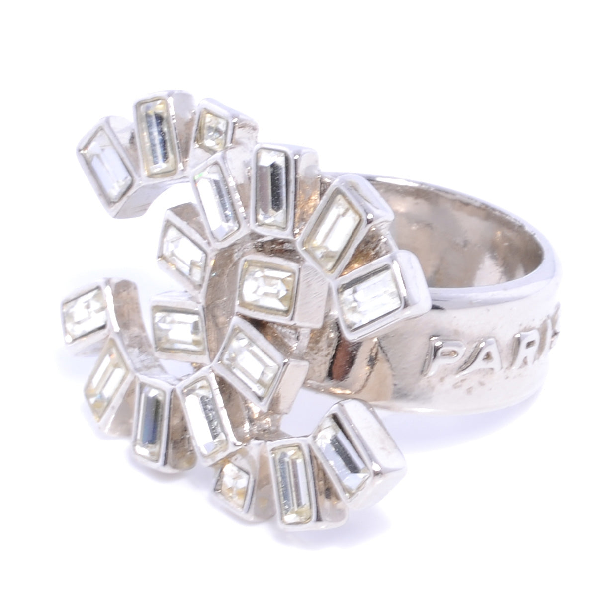 Chanel Crystal Baguette CC Logo Ring 6.5 Silver 3 of 6