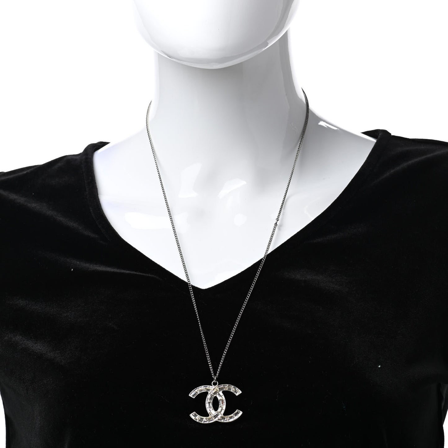 Baguette Crystal CC Necklace Silver