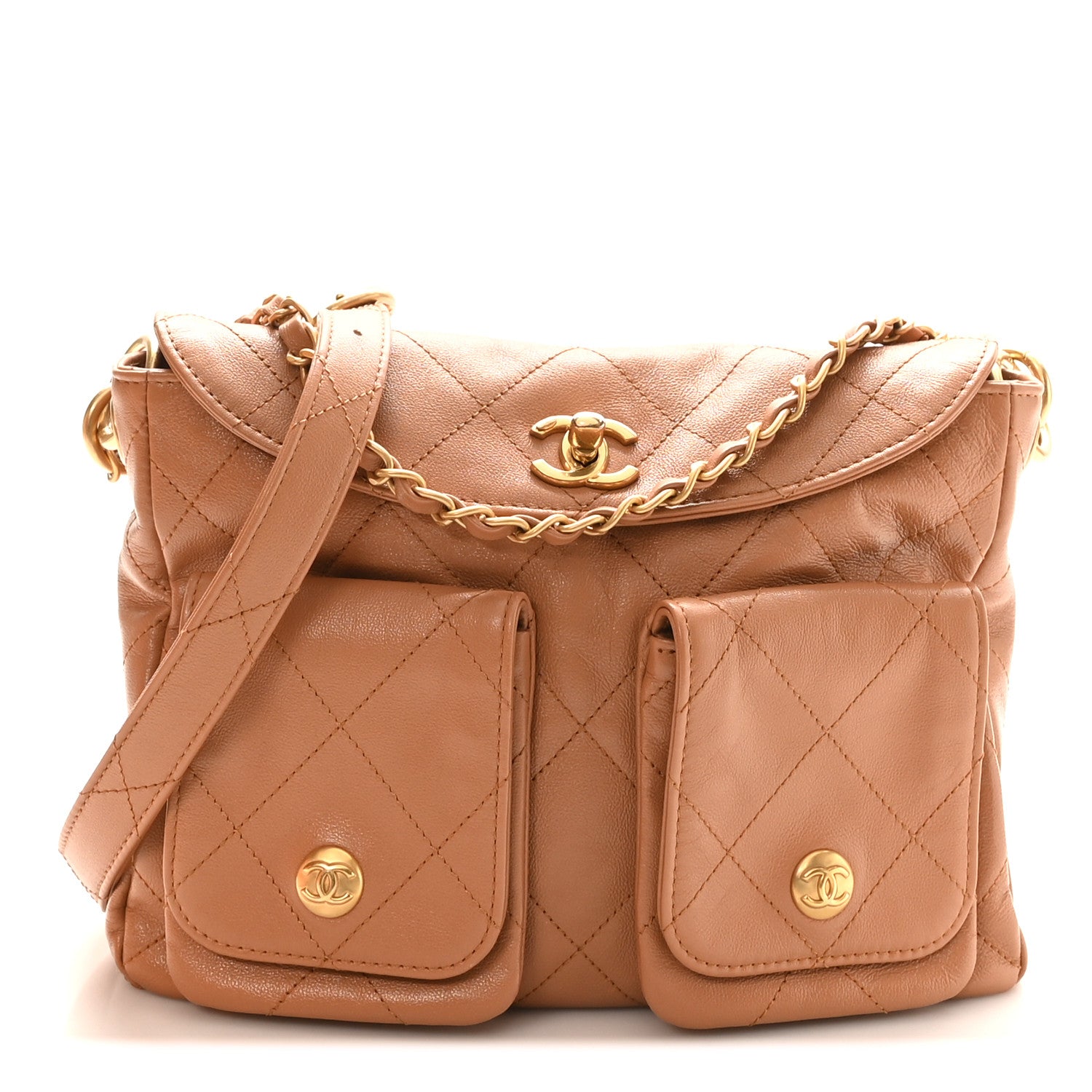 Chanel Shiny Calfskin Quilted Small Supple Twins Hobo Bag Brown 1 of 10