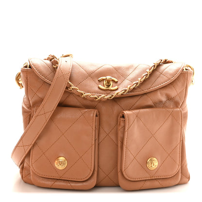 Chanel Shiny Calfskin Quilted Small Supple Twins Hobo Bag Brown 1 of 10