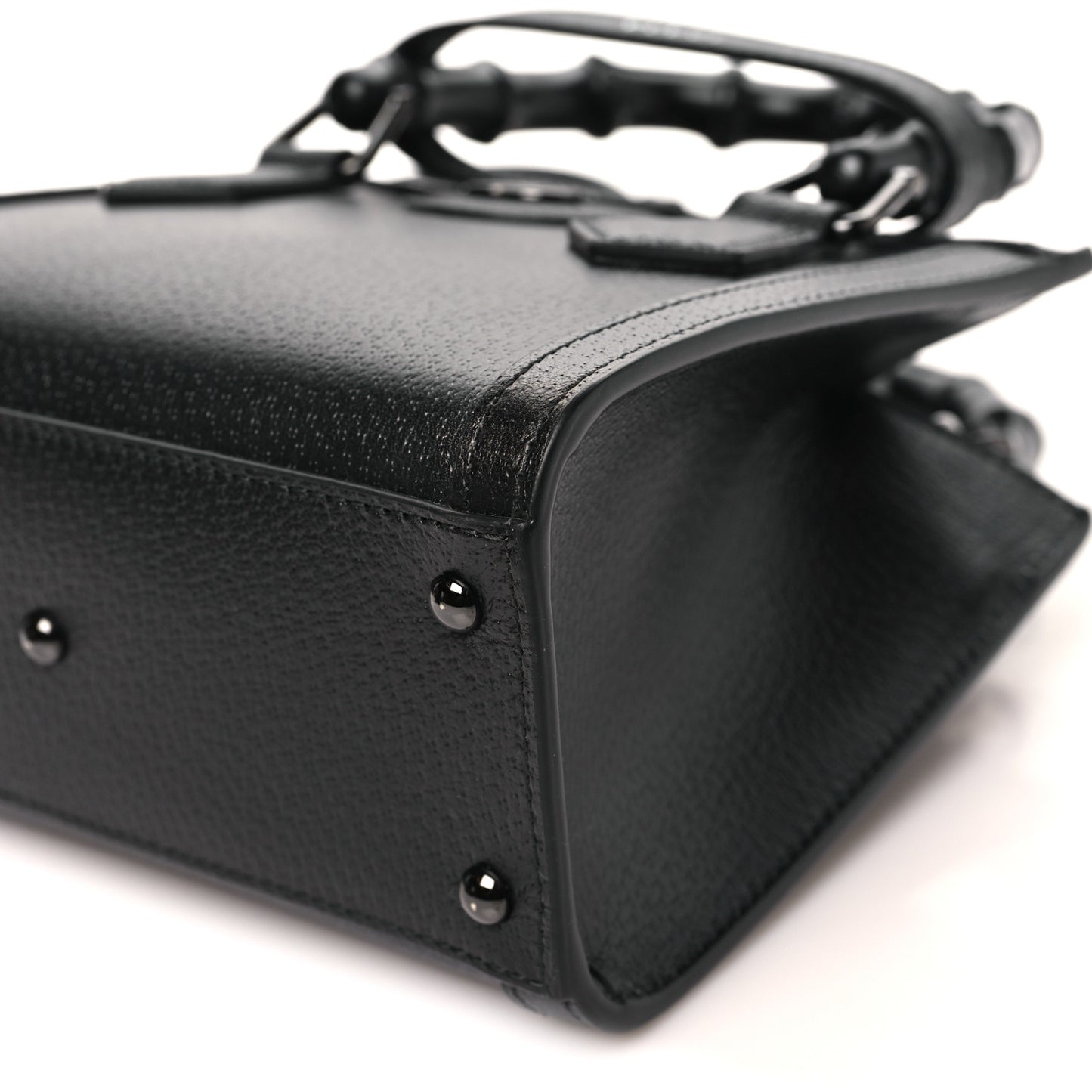 Textured Dollar Calfskin Web Monochrome Mini Diana Tote Bag Black