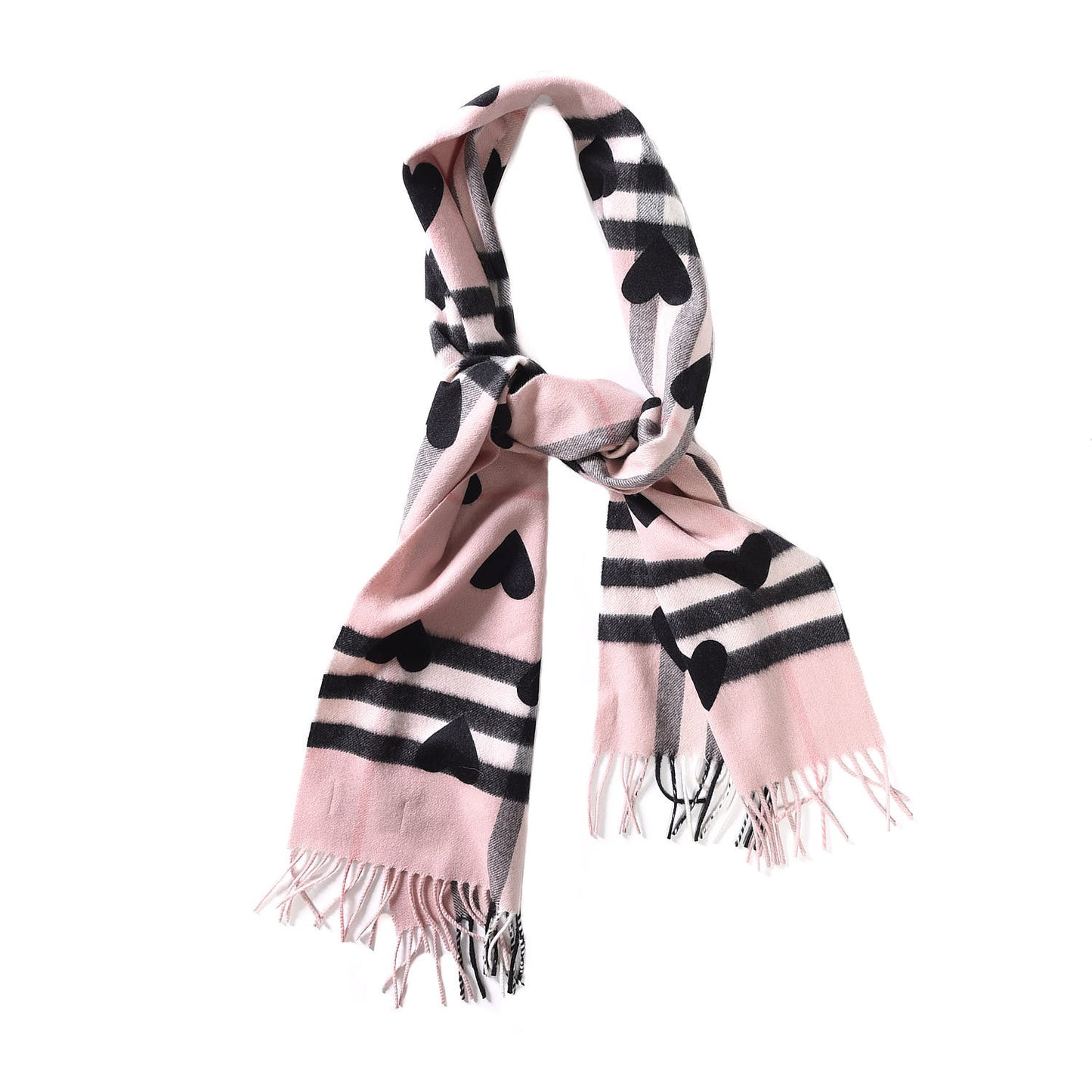 Cashmere Giant Heart Fringe Scarf Pink