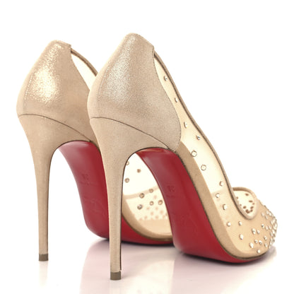 Christian Louboutin Suede Silk Crystal Strass Follies 100 Pumps 36 Light Silk 5 of 8
