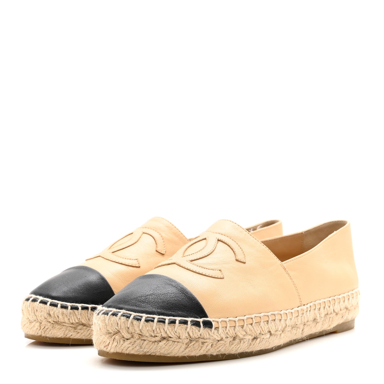 Chanel Lambskin CC Espadrilles 37 Beige Black 3 of 13