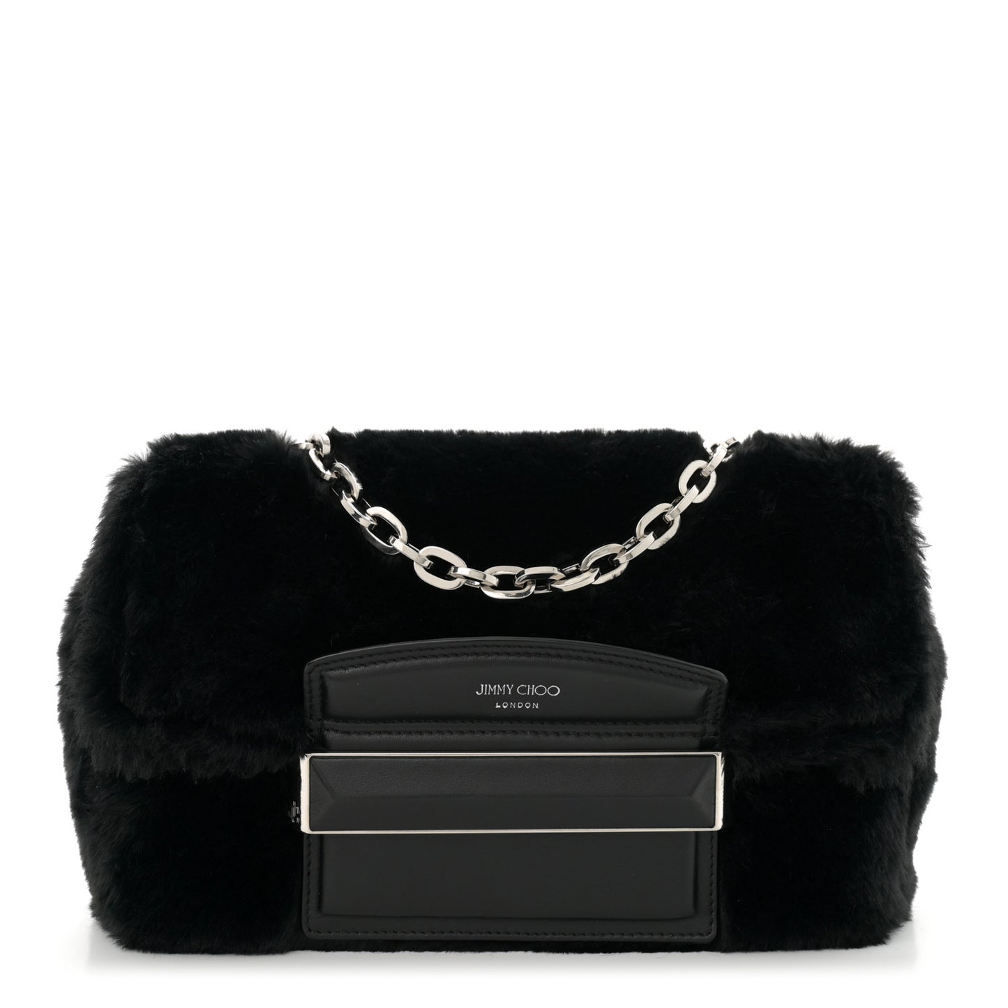 Faux Fur Carolina Chain Shoulder Bag Black
