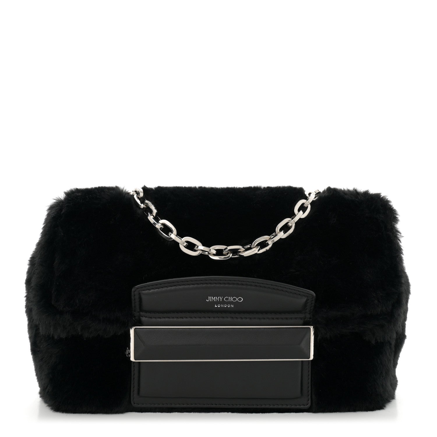 Jimmy Choo Faux Fur Carolina Chain Shoulder Bag Black 1 of 11