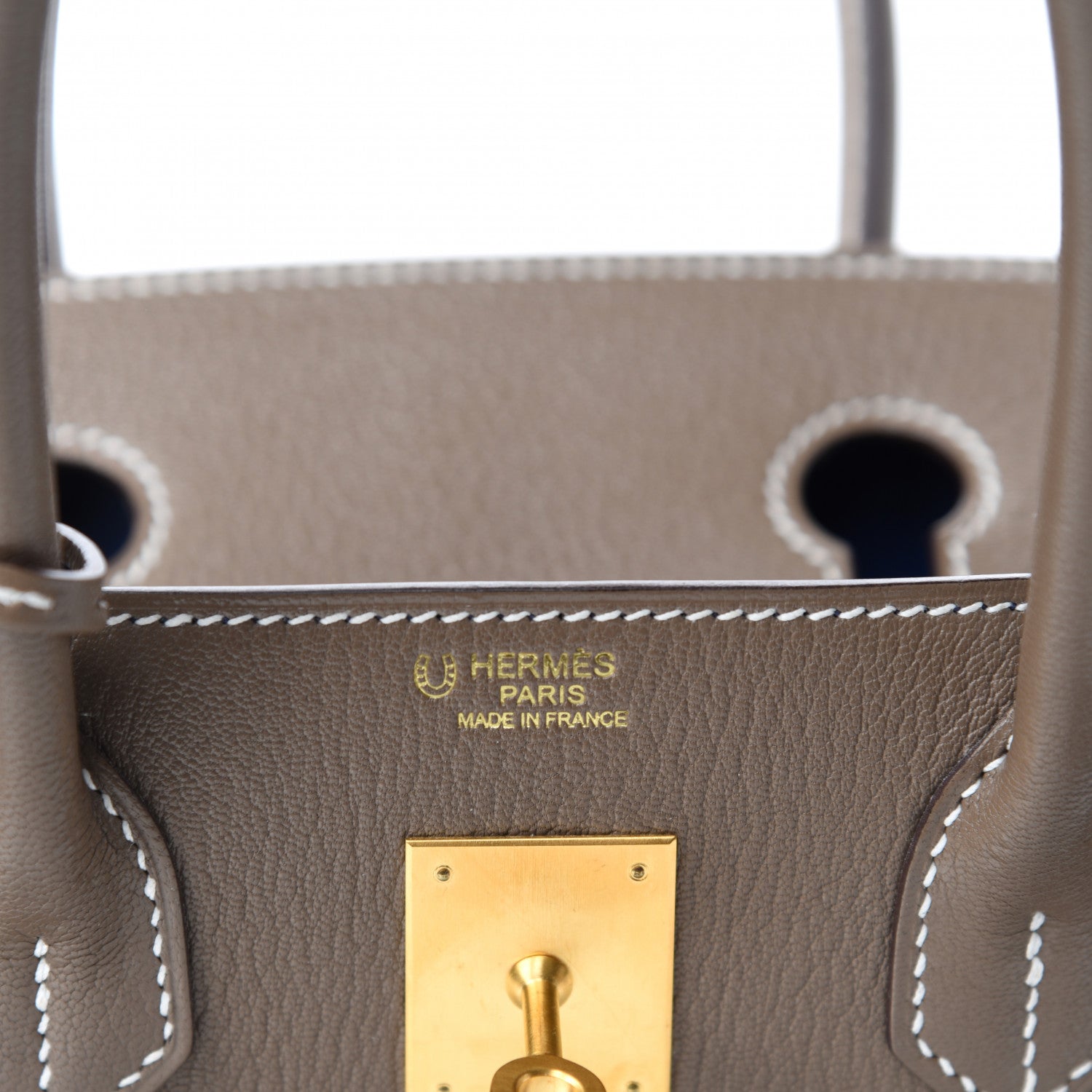 Hermes Chevre Mangalore Horseshoe Birkin 30 Etoupe Blue Saphir 8 of 10